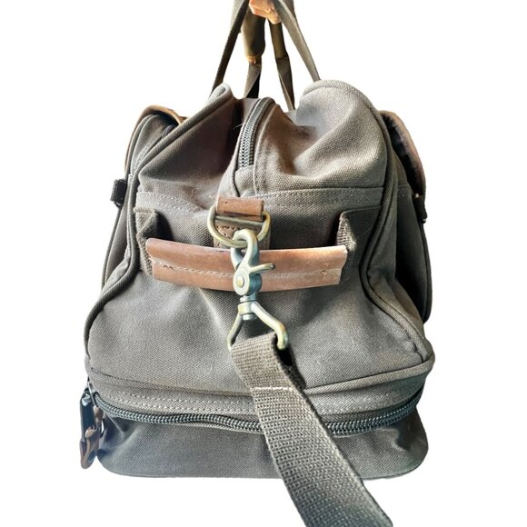 Cabelas Brown Canvas & Leather Travel Bag With Dual Pockets Collapsible bottom - Picture 3 of 16